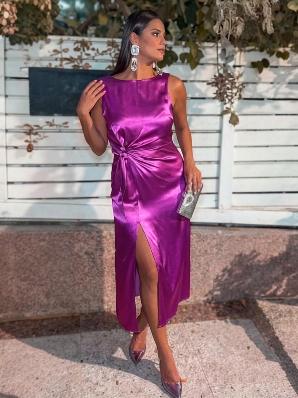 NWT Zara Satin Midi Dress Knot Slit in PURPLE Sz S Viral Blogger Fav Event Sexy